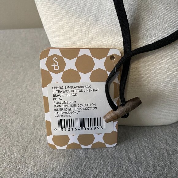 NWT Solbari Ultra Wide Cotton Linen Hat UPF 50+ Black Small/Medium - Picture 9 of 11